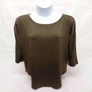Women's Medium Loft 3/4 Sleeve Solid Olive Green Round Neck T-Shirt